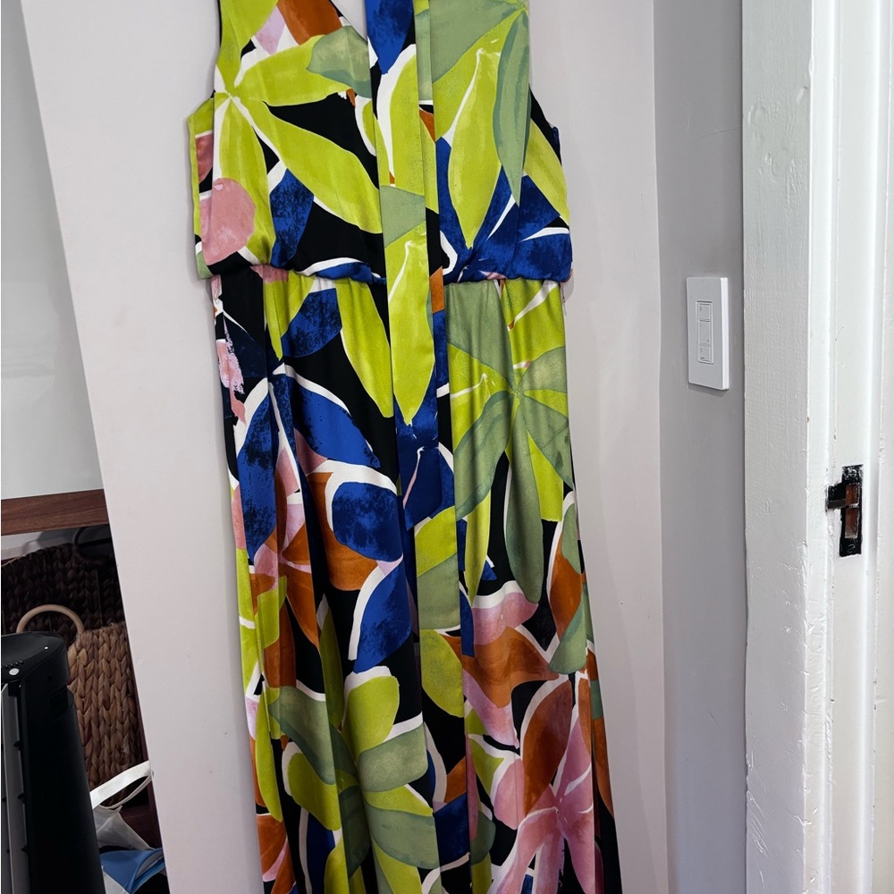 NIC+ZOE Sleeveless Leaf-Print Maxi Dress in Lime Green, Navy & Pink